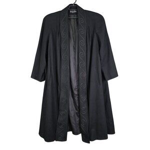 Womens Holly Deb Black 100% Pure Wool Embroidered Long Coat Open Front Size M
